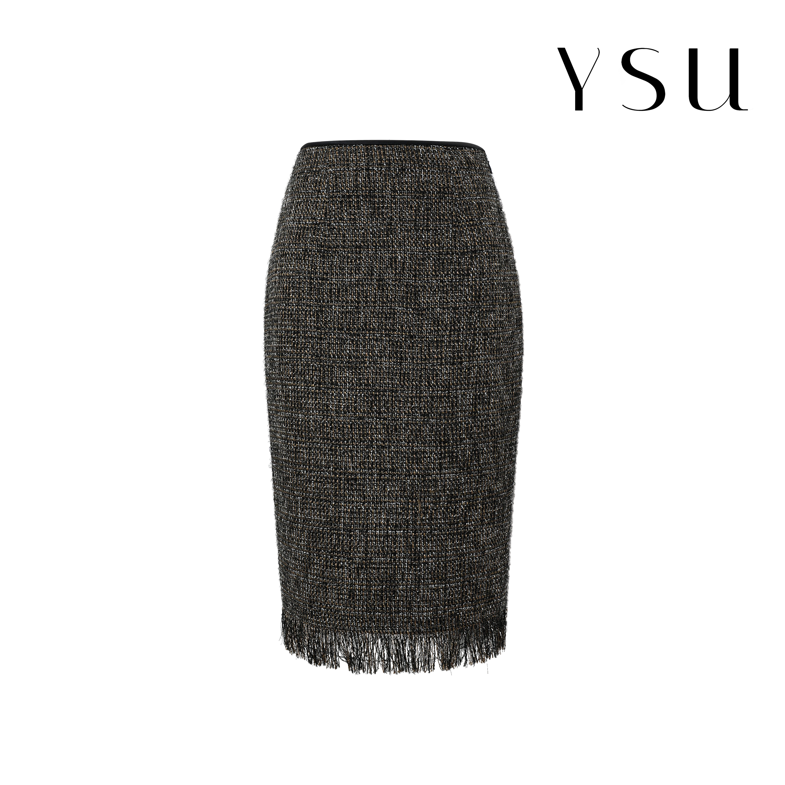 【余书】‘’雅度随行”粗花呢流苏小香风高腰半身裙Y304268