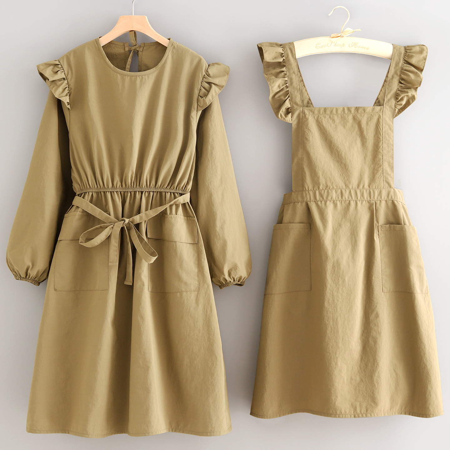 韩版公主系反穿罩衣厨房家居服美甲花店围裙长袖女工作服定制印字