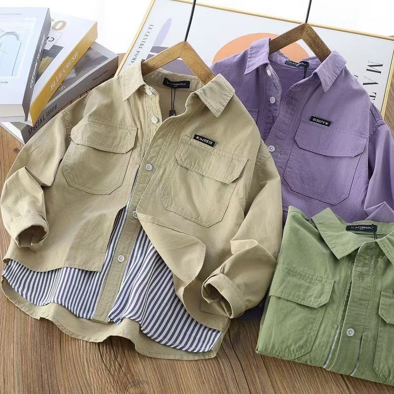 男童衬衣痞帅时髦男孩纯棉休闲上衣韩版2025新款儿童长袖衬衫春秋