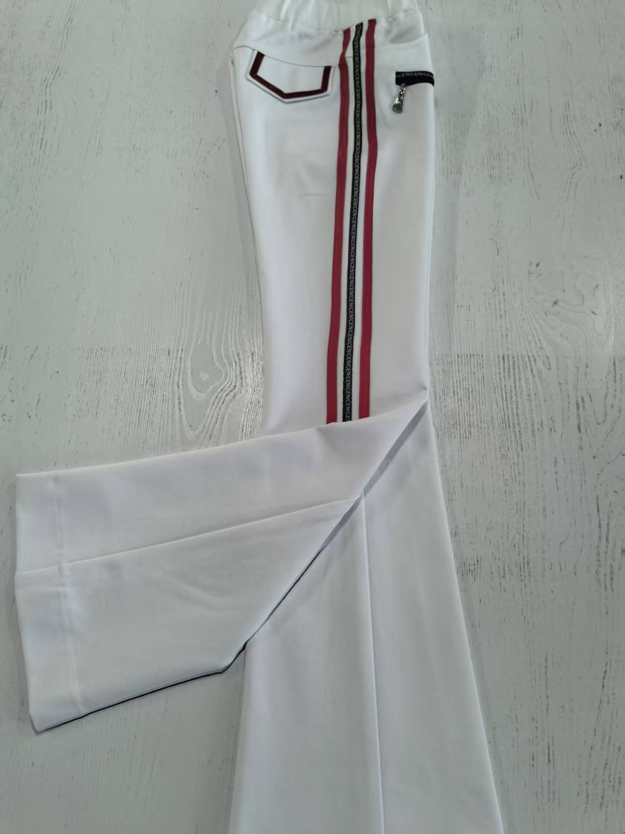 2025新款字母杠佳木斯健身操修身时尚百搭白色裤子罗马棉高弹