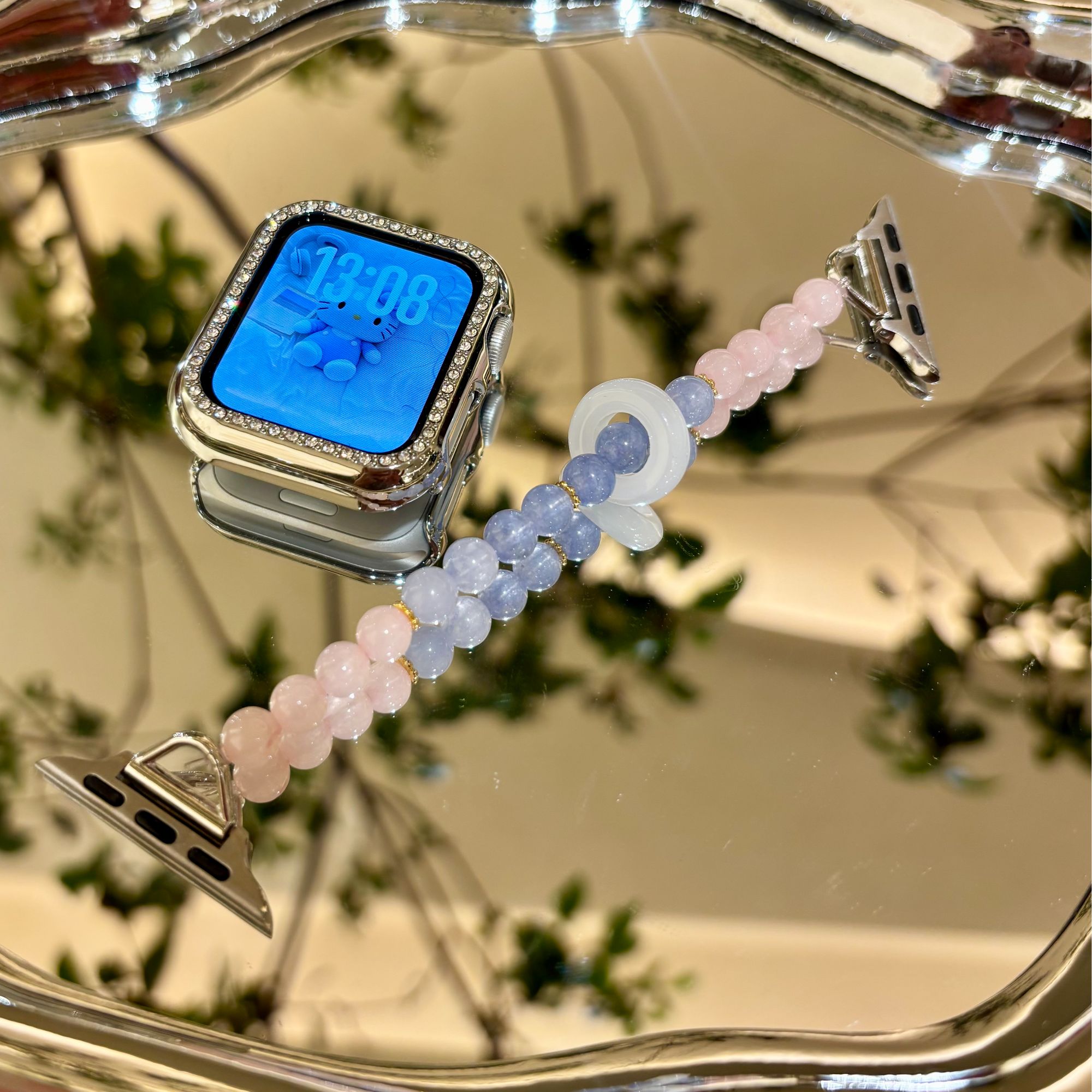 粉蓝跑环手表表带s9苹果表带applewatch表带s8新款s10串珠iwatch
