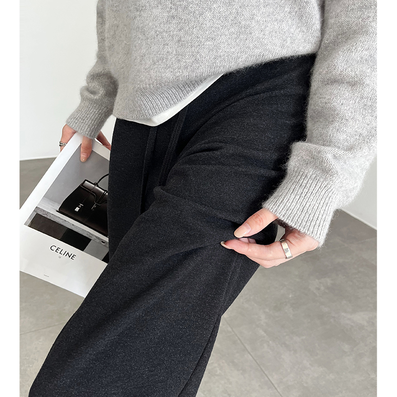 窄版糯米阔腿裤女2025新款秋羊毛云朵垂感慵懒松弛感软糯休闲裤子