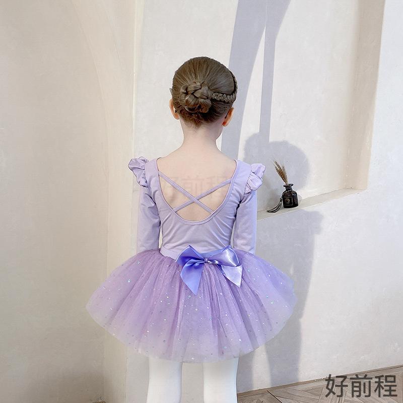 舞蹈服春季长袖女童练功服套装分体开档套装裙幼儿芭蕾舞裙