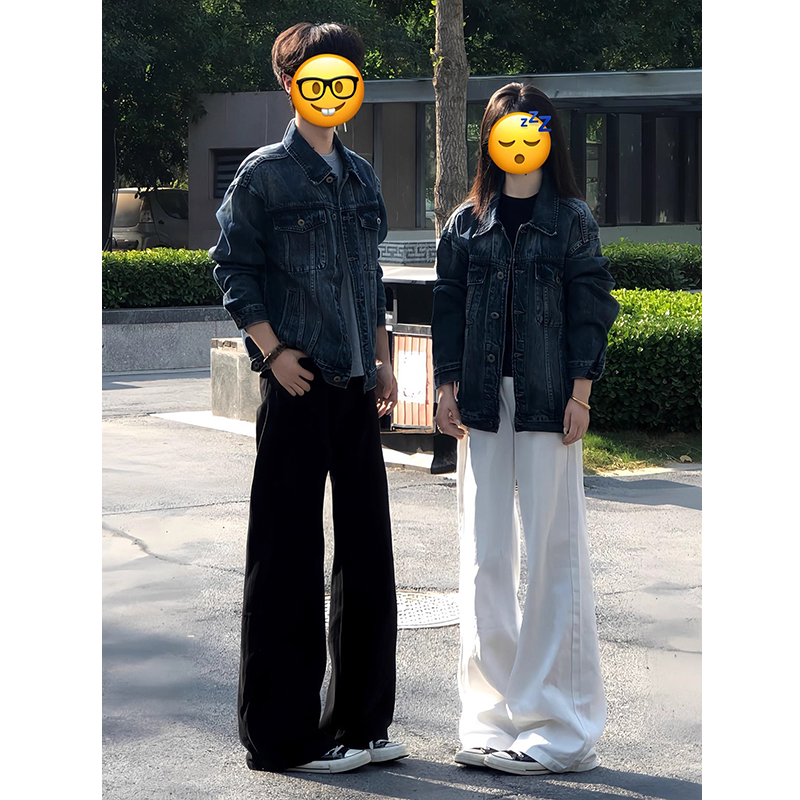 弯刀宽松阔腿牛仔裤男女款夏薄款情侣微喇裤子美式高街直筒工装裤