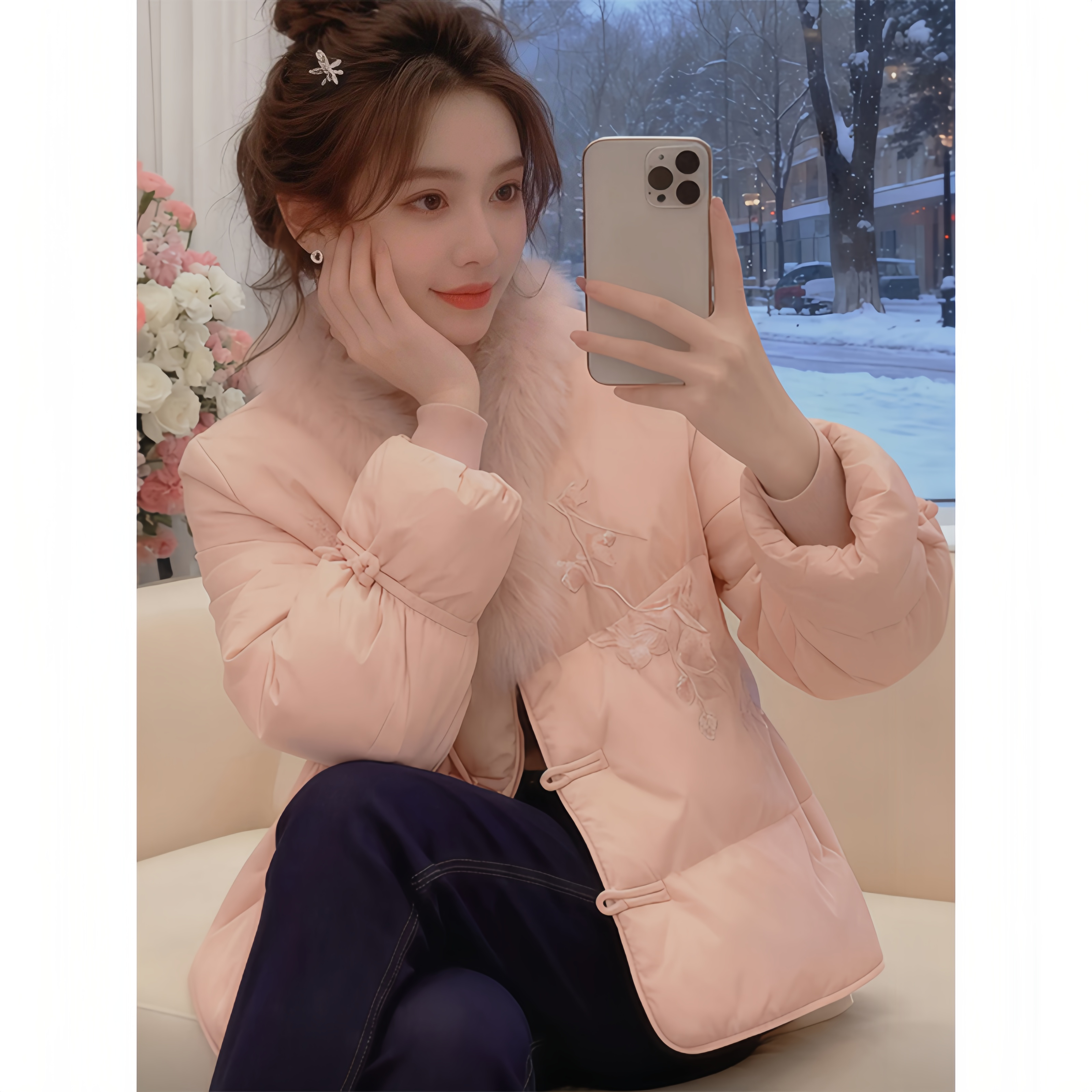 LIKEYOU【迎新春】新中式国风刺绣棉服女冬新款高级感保暖棉袄外套