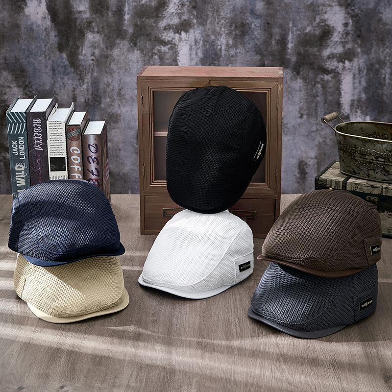 春夏新品中老年鸭舌帽透气前进帽复古系网眼休闲贝雷帽子zl5