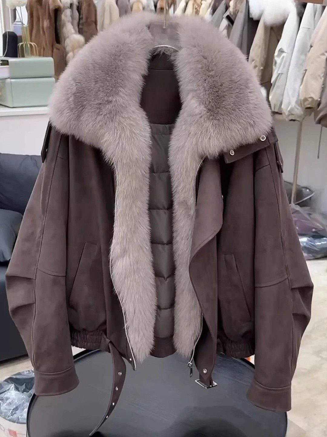 2025新款大毛领工装派克服棉服女冬季设计感夹克加厚保暖棉衣外套