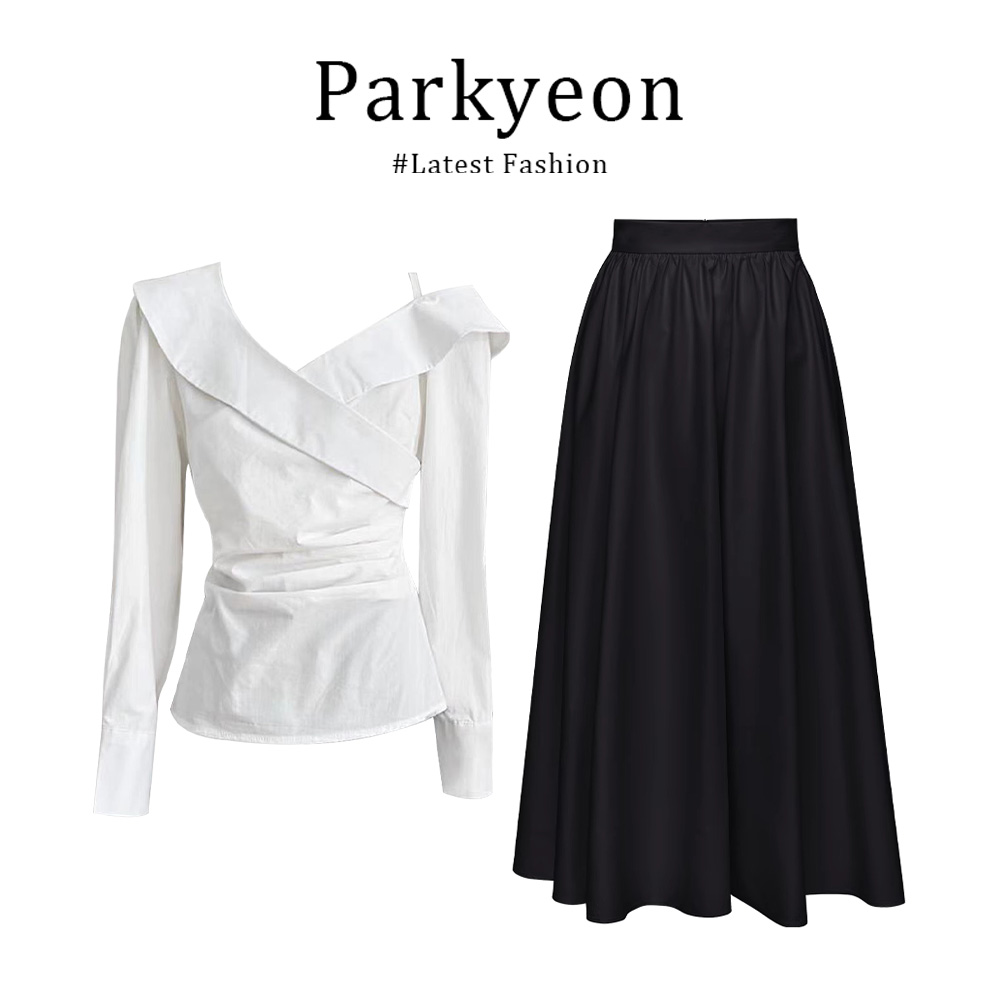 parkyeon法式森系街头风慵懒风衬衫高腰小个子修身半身裙时尚套装