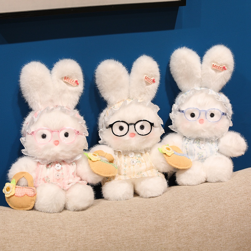 碎花裙公主兔兔毛绒玩具安抚小兔子玩偶公仔娃娃生日礼物送女生