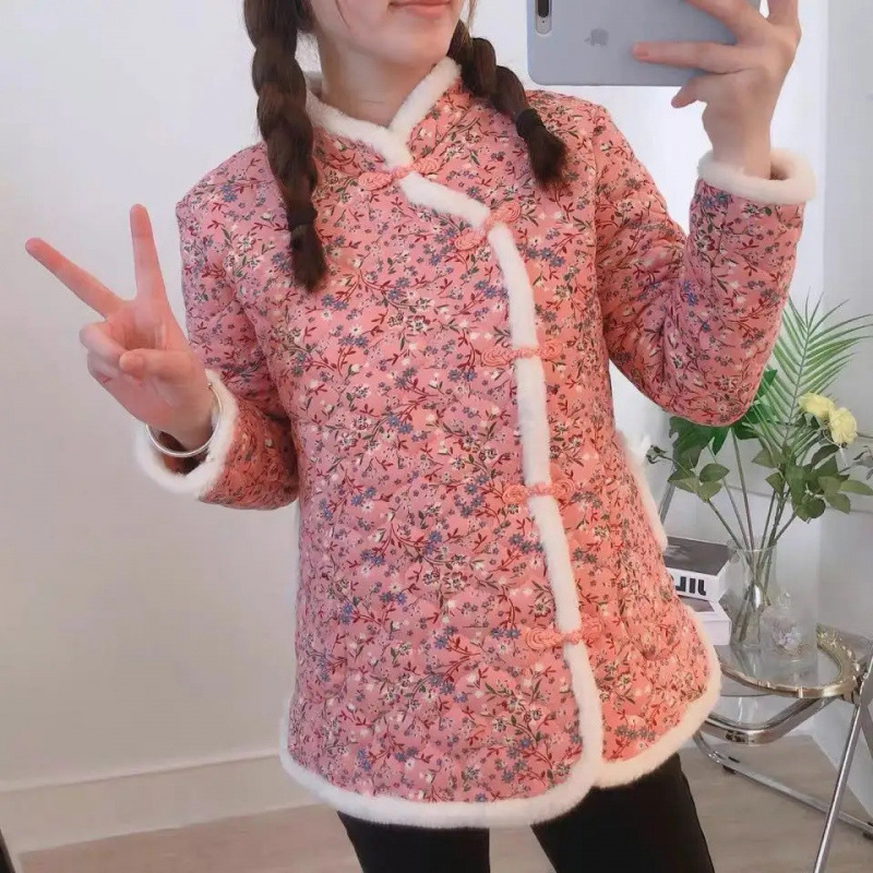棉袄网红碎花棉服棉衣民族东北保暖加厚复古女装中国妈妈外套花袄