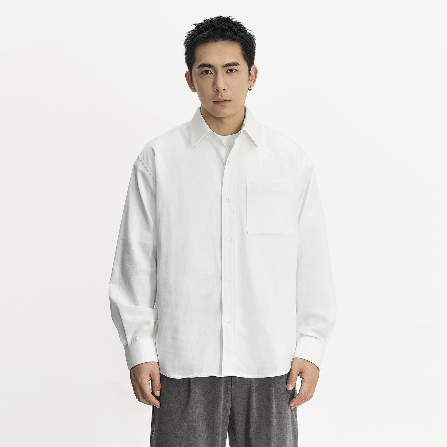 TOPTIER BRO 莱赛尔混纺亲肤顺滑长袖衬衫男简约通勤宽松休闲上衣