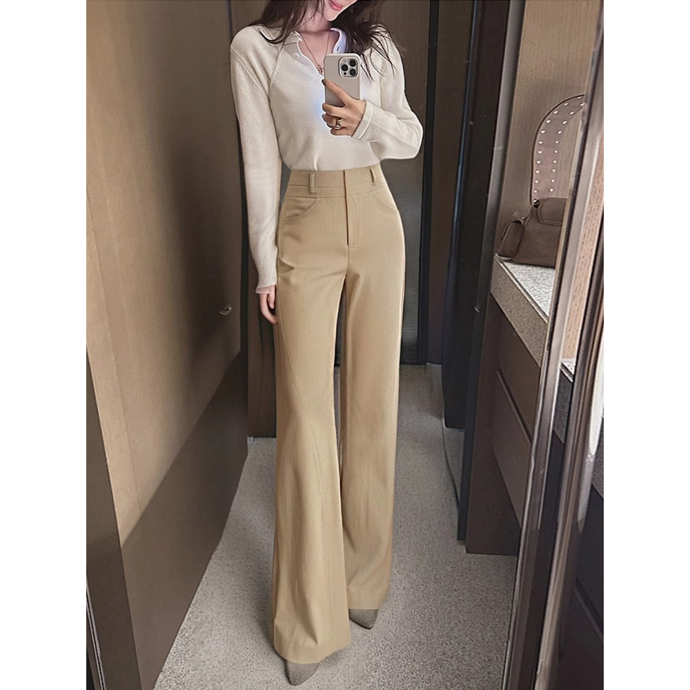 法式双腰头设计直筒西裤女遮胯微喇阔腿裤垂坠感休闲喇叭西装裤子
