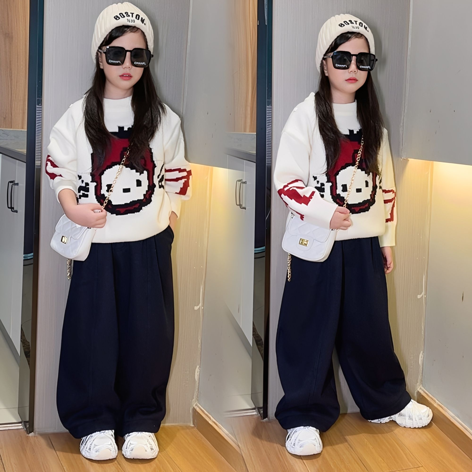 女童秋冬装套装中大童洋气女孩卡通加厚毛衣针织衫休闲裤两件套潮