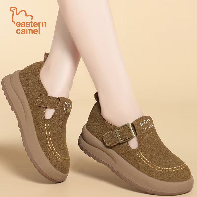 东方骆驼新款勃肯单鞋女士鞋春秋厚底增高休闲乐福鞋百搭款女鞋