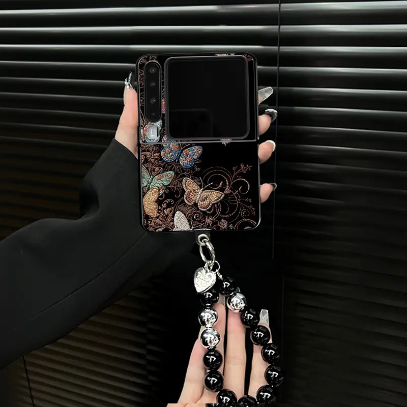 适用华为purax典藏版手机壳刺绣蝴蝶小羊皮折叠壳全包保护套