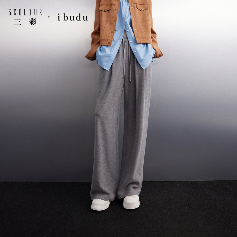 三彩ibudu2025秋季新款休闲长裤松紧腰阔腿裤长裤宽松女