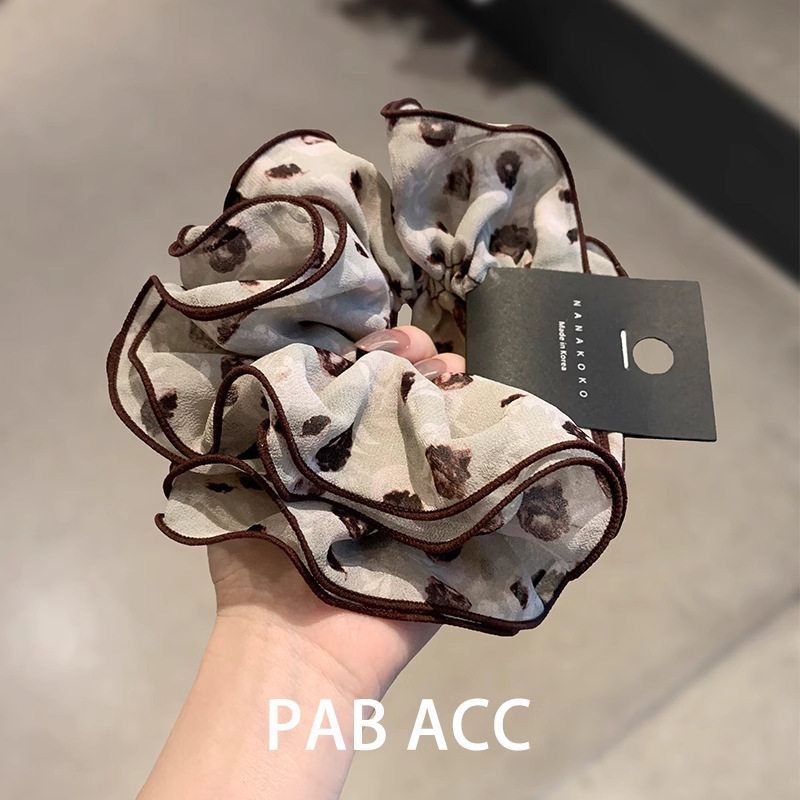 精致高级感印花多层圈肥肠雪纺复古发圈扎木耳边头绳弹力马尾发饰