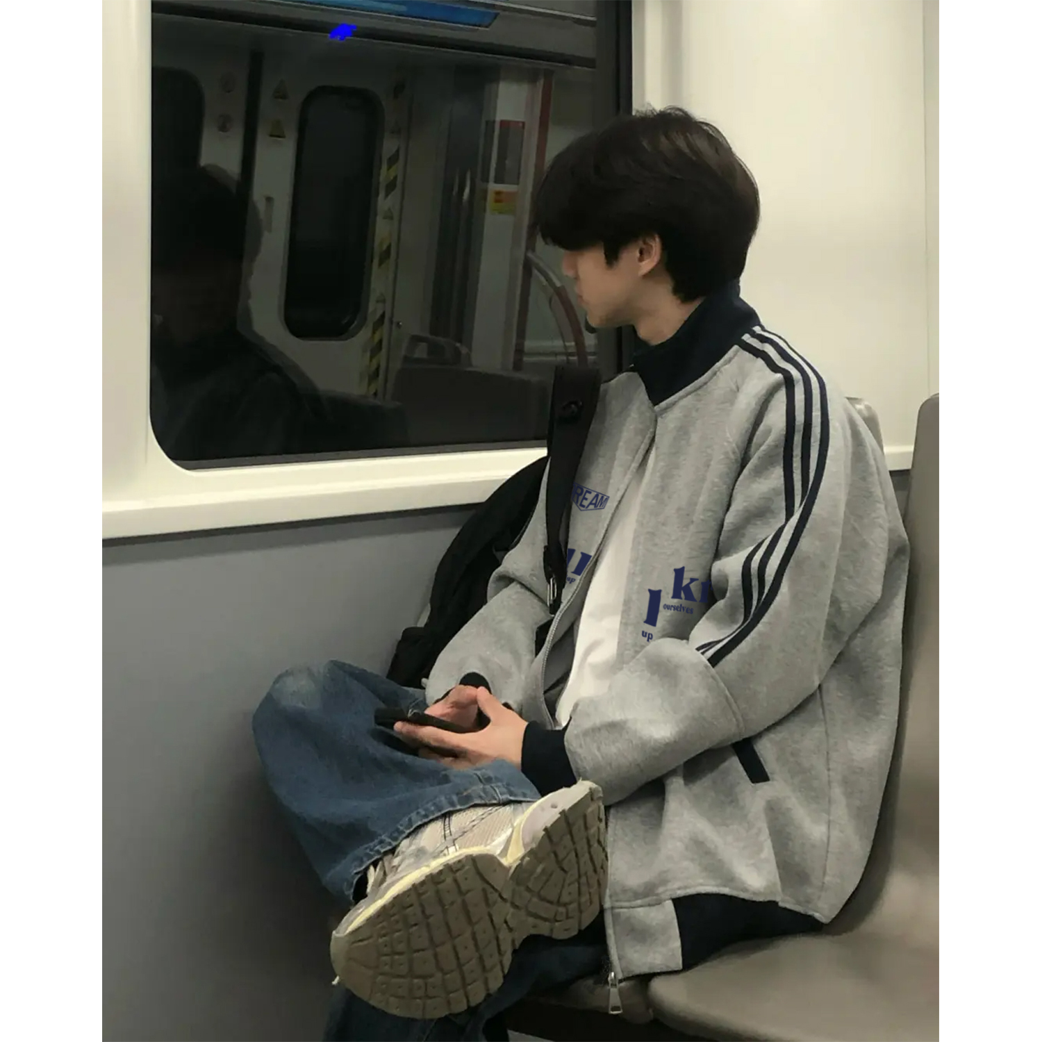 美式复古字母印花立领三条杠开衫外套男女秋冬季休闲拼接情侣卫衣