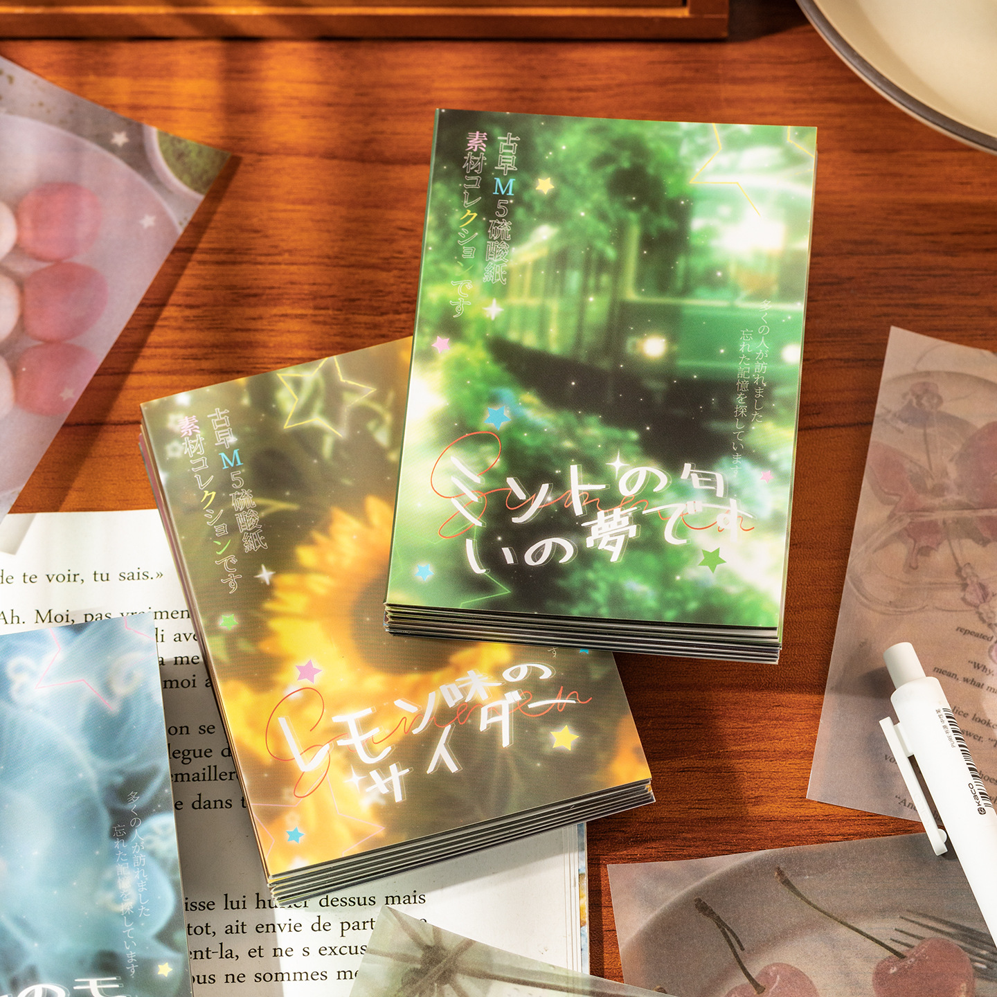 语闲古早m5硫酸纸素材本 夏日画意馆可撕无粘性diy手帐打底装饰纸