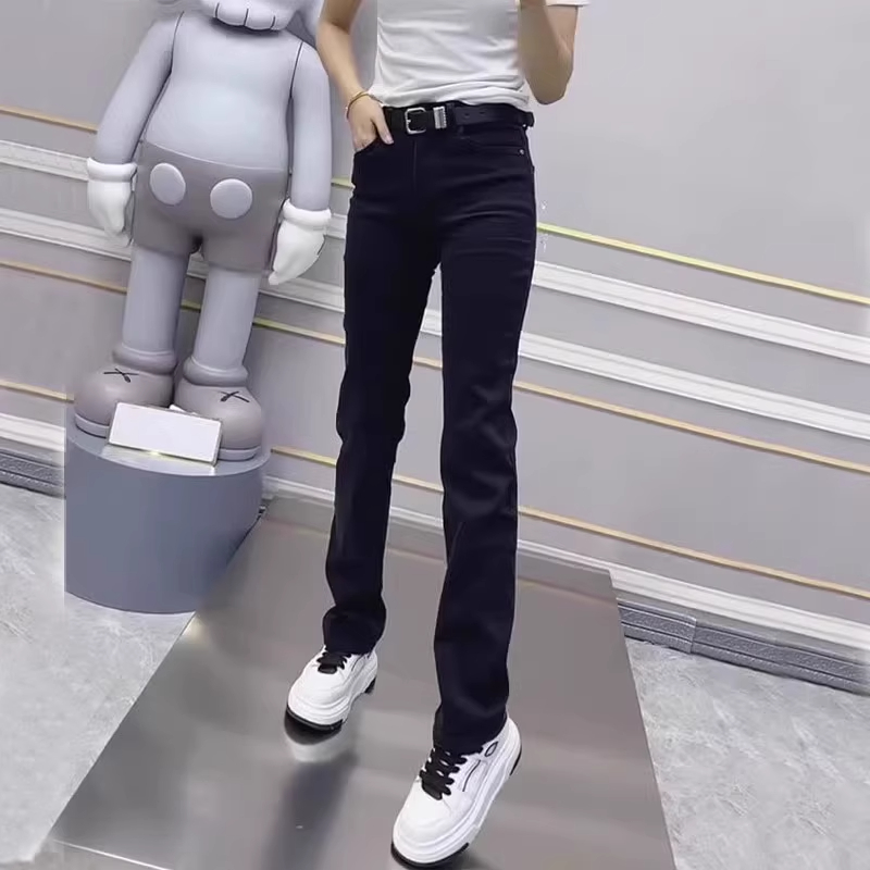 秋冬季新款黑色高腰直筒牛仔裤外穿百搭微胖mm窄版显瘦直筒笔杆裤