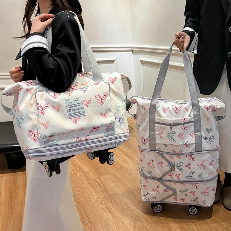 万向轮折叠旅行包女轻便大容量可套拉杆行李袋学生住校手提健身包