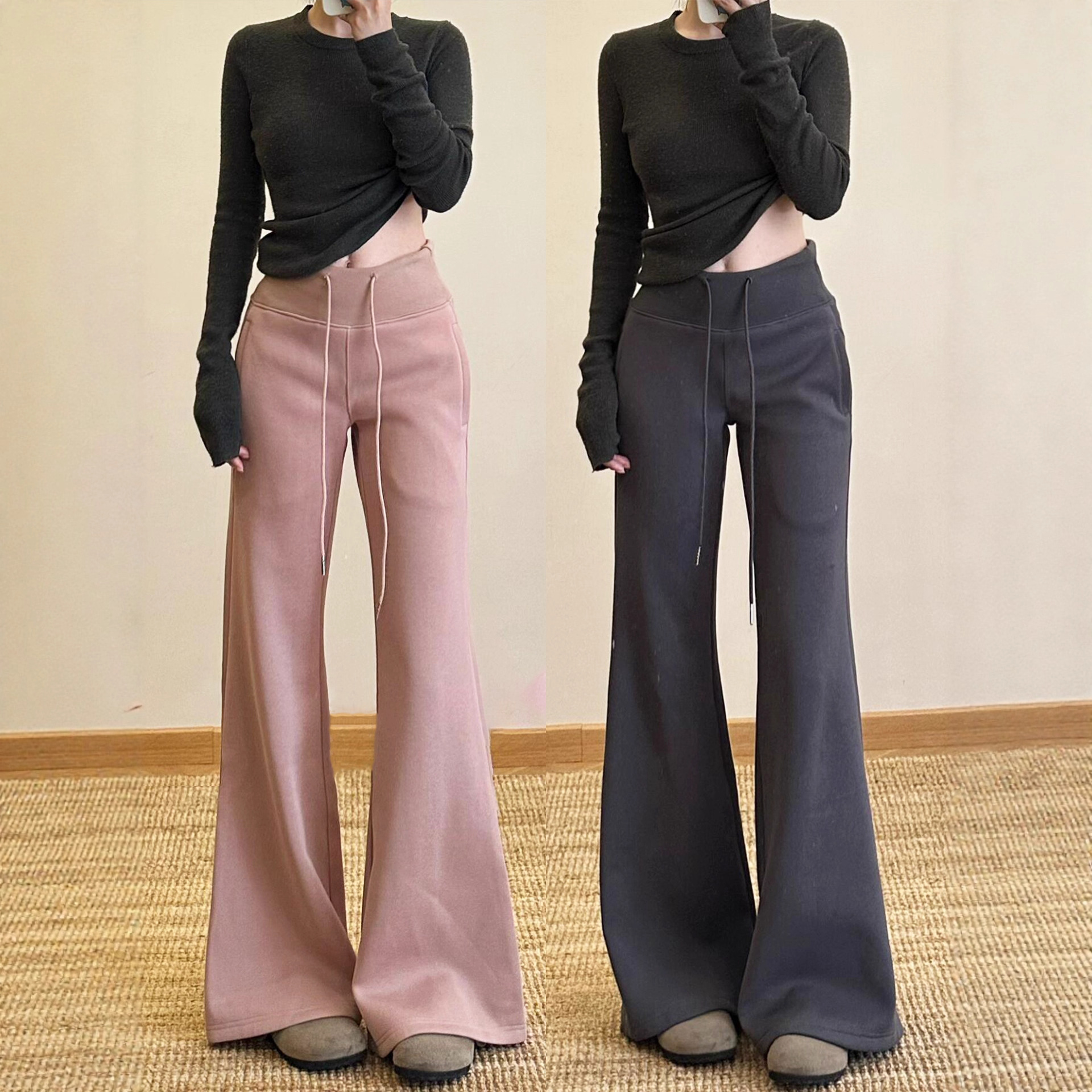 美式微喇运动裤女2025秋季新款抽绳高腰修身显瘦垂感lulu喇叭卫裤