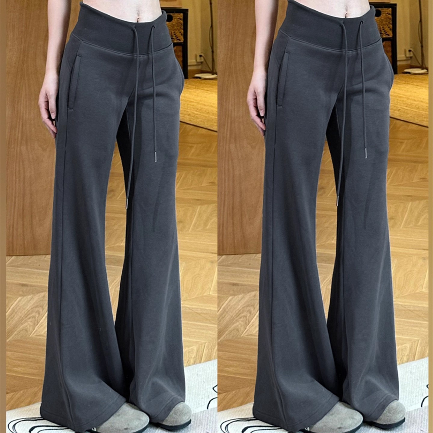 灰色辣妹美式微喇裤女春秋2025新款休闲宽松显瘦松紧运动喇叭裤子