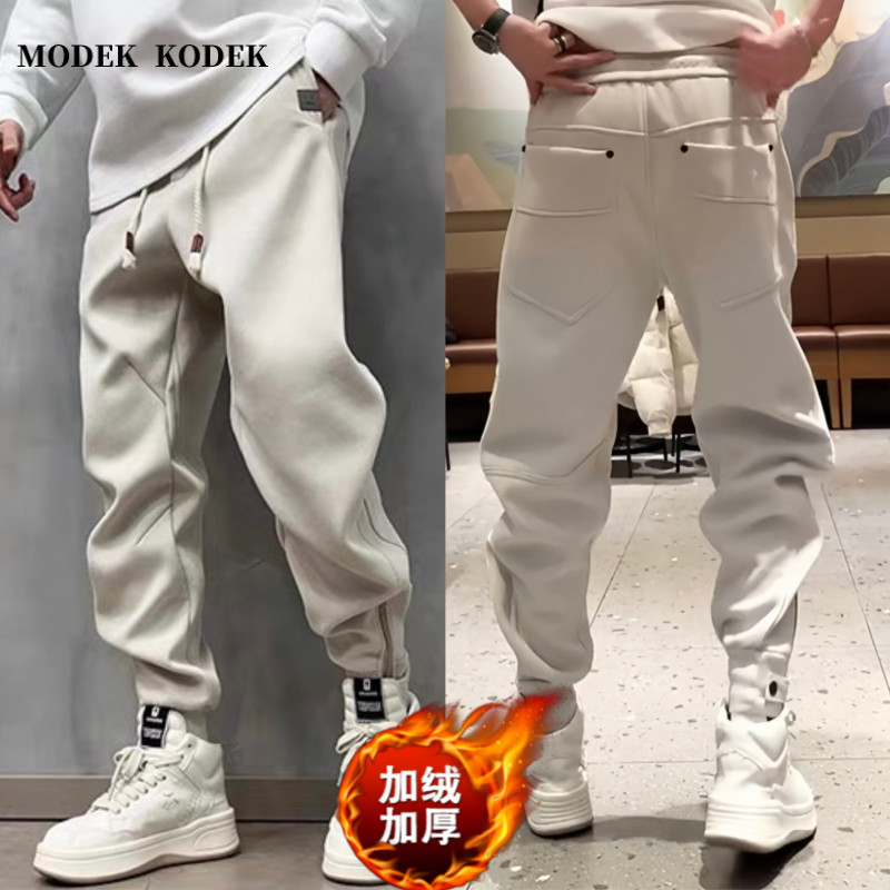 MODEK KODEK秋冬新款男士时尚刺绣卫裤高级感潮牌加绒束脚休闲裤