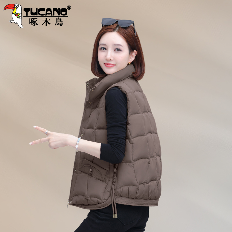 啄木鸟棉马甲女款2025新款秋冬外穿洋气时髦马夹妈妈短款坎肩背心