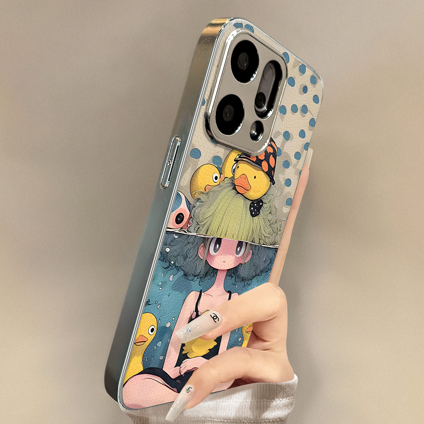 黄鸭女孩适用opporeno14pro手机壳新款皮纹Reno13保护套可爱ins风
