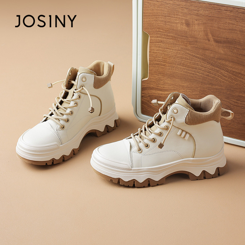 卓诗尼女鞋冬季厚底加绒保暖短靴高帮工装马丁靴女款秋冬新款女靴