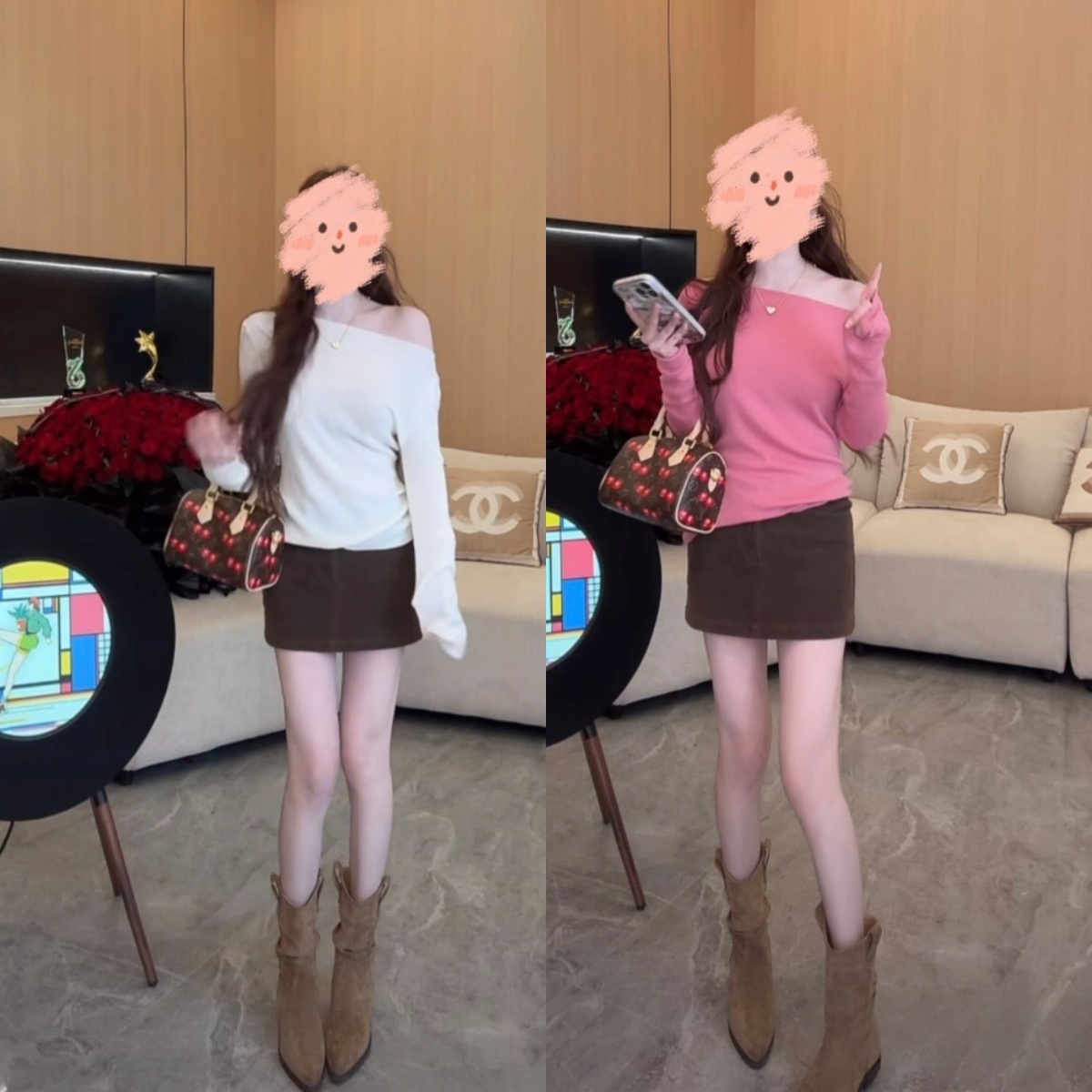 2025秋季新款时尚气质斜肩设计感针织衫高腰显瘦短裙半身裙两件套