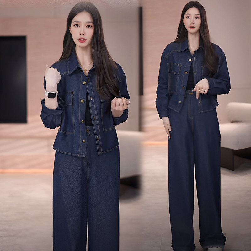 美式复古时尚套装女春秋新款休闲宽松减龄高级感外套阔腿裤两件套