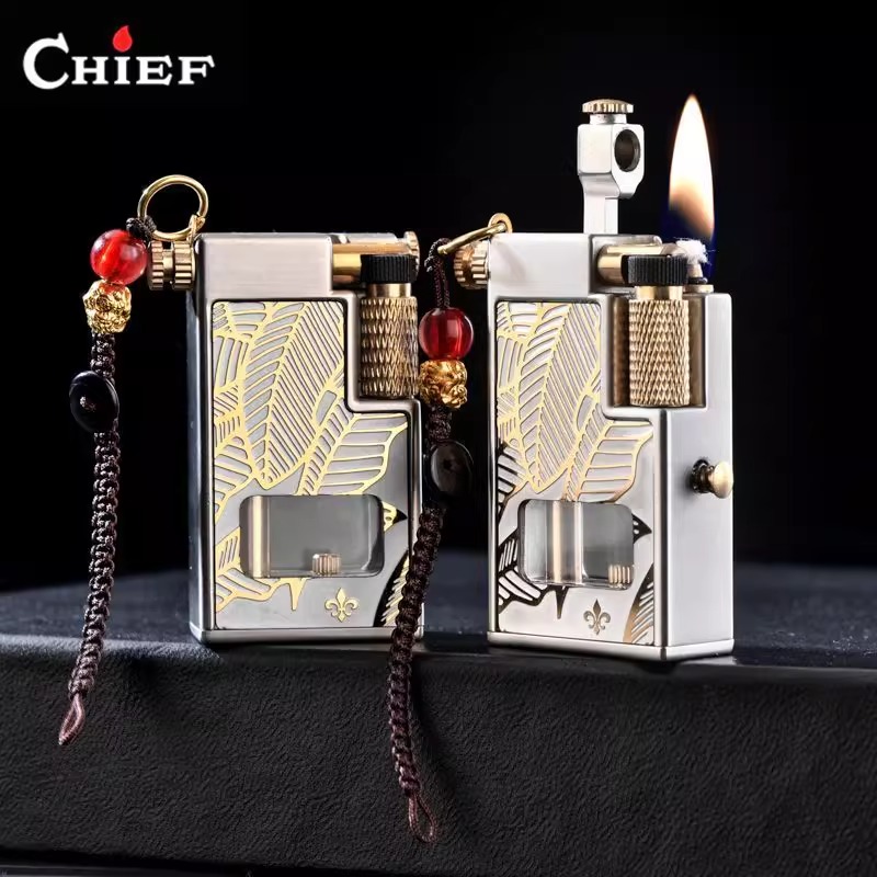CHIEF复古黄金叶煤油打火机纯铜小钢炮升级个性双油仓送男友