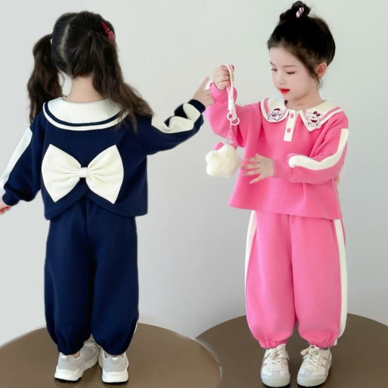 女童套装2025秋季新款女宝宝蝴蝶结卫衣休闲裤小女孩韩版两件套潮