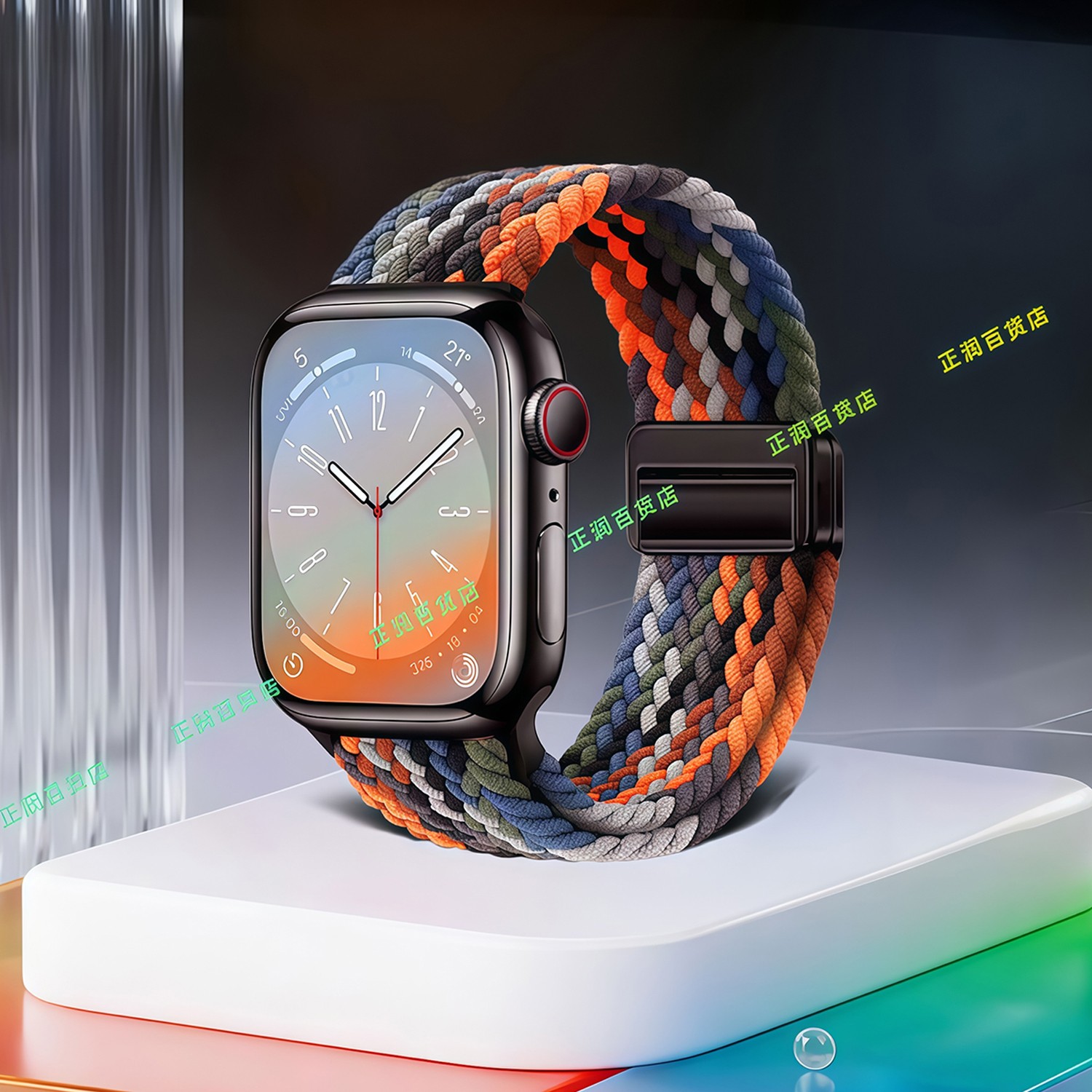 适用三星华为20/22腕带苹果applewatchS10磁吸扣编织尼龙表带9876