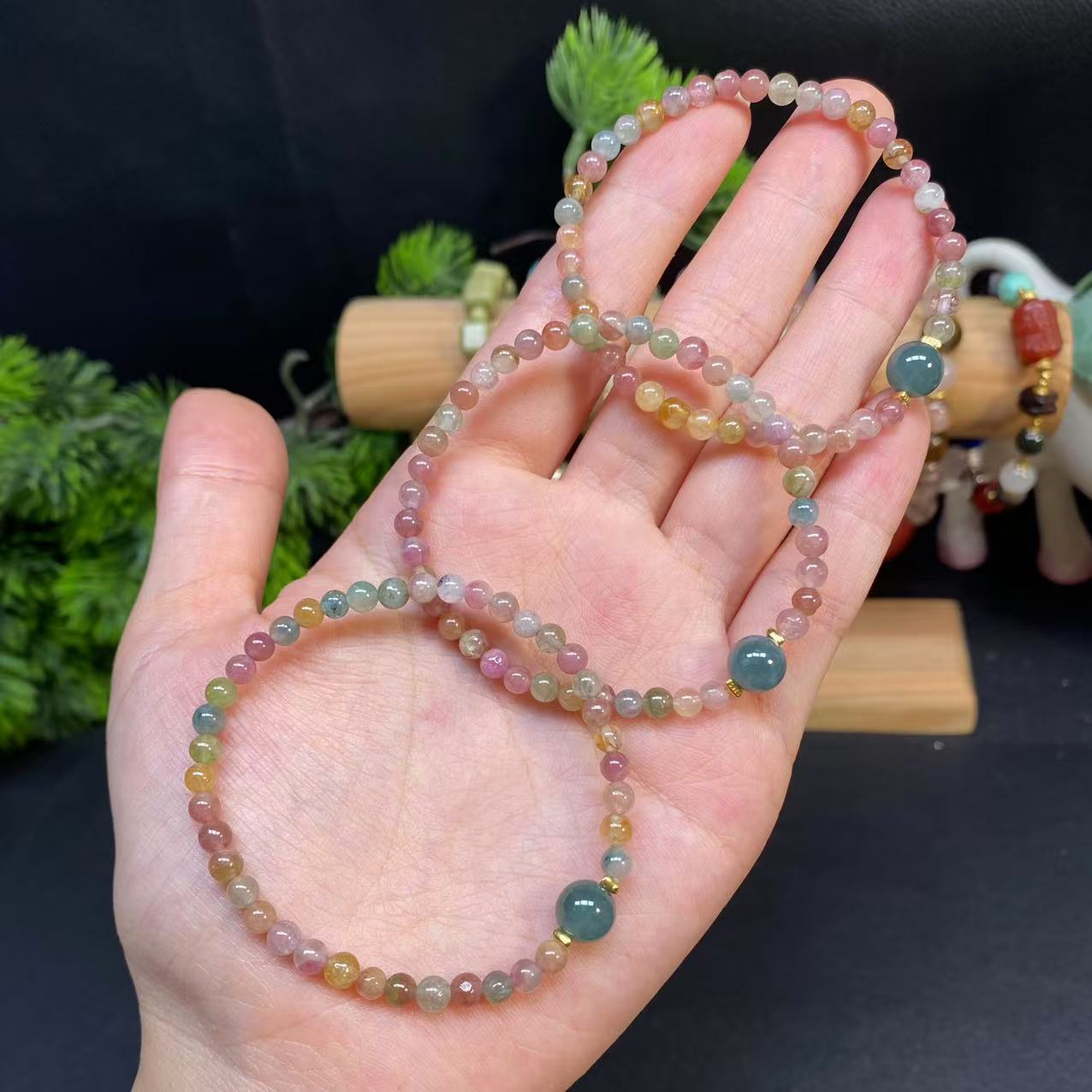 【马卡龙碧玺3.8m手串】A924搭翡翠S925银配时尚女款百搭多样性发1