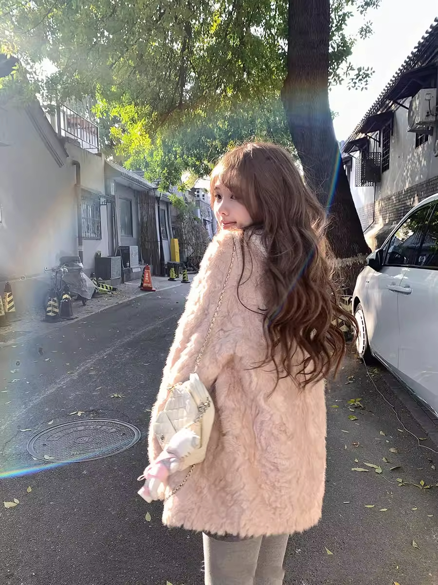 糯叽叽羊羔毛环保皮草皮毛一体加厚百搭小湖羊中长款毛毛外套女冬