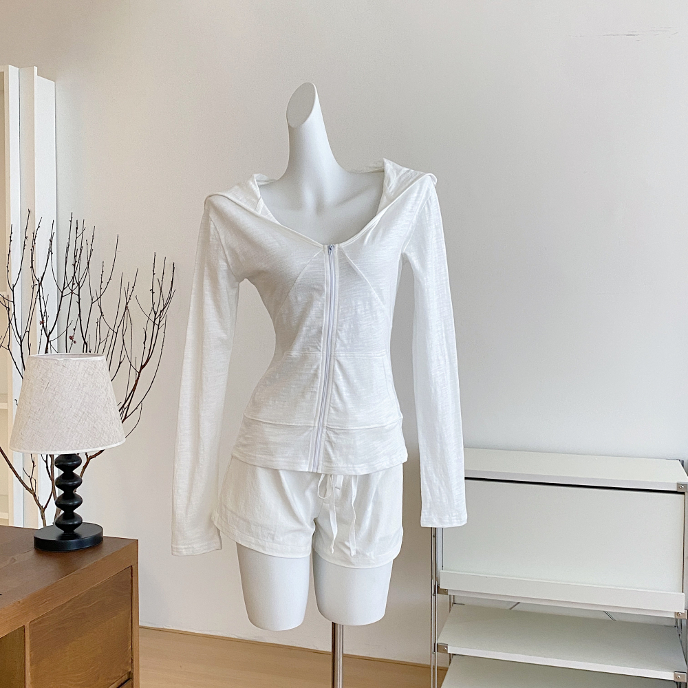 新款竹节棉上衣时尚气质短裤套装修身显瘦休闲外套短裤套装