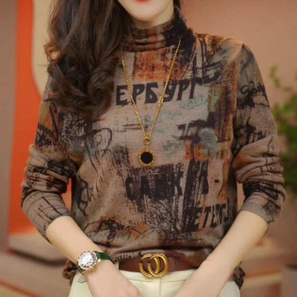 进口澳绒长袖遮肚子打底小衫2025秋冬新款加绒内搭保暖半高领上衣