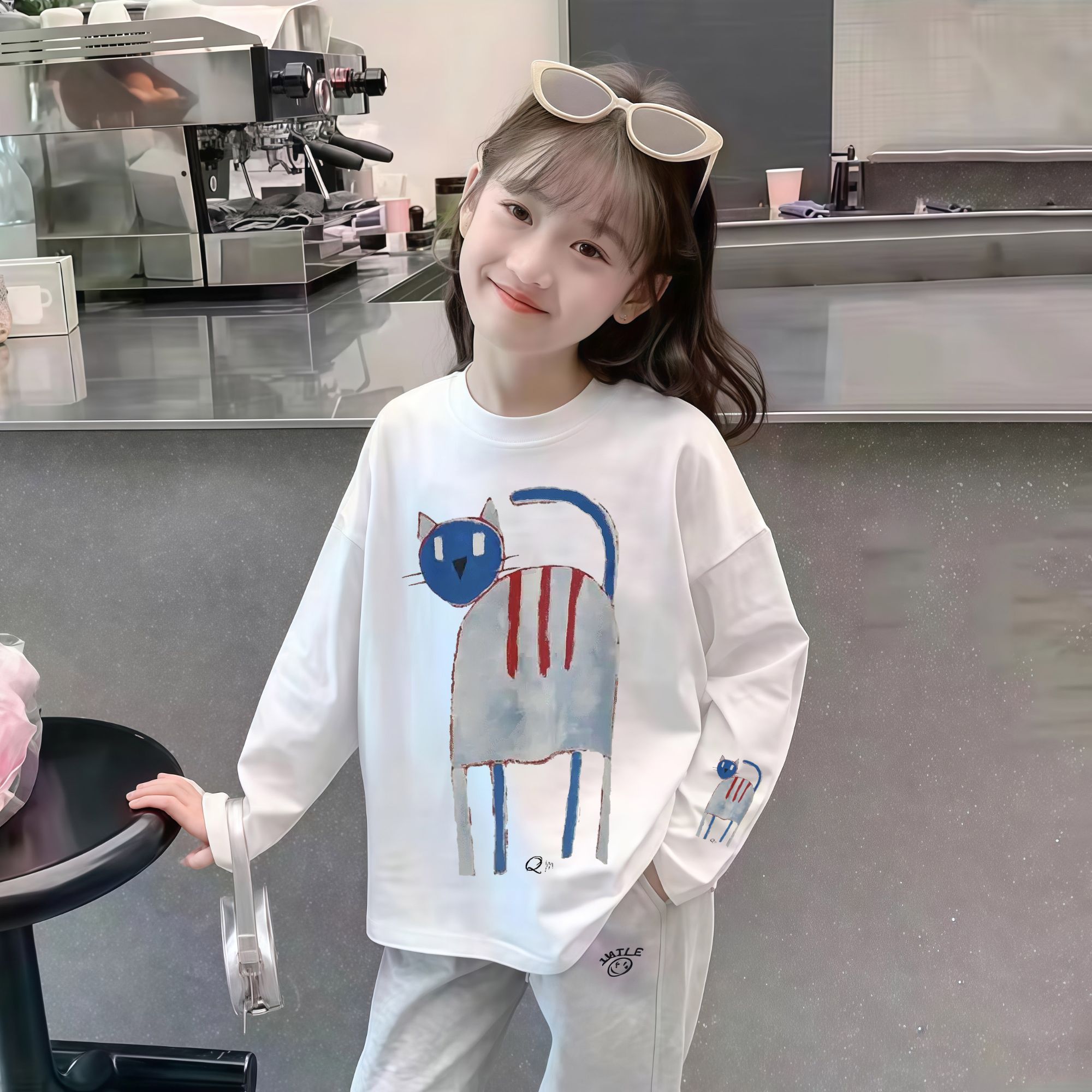 女童长袖T恤2025新款秋季儿童休闲上衣中大童女孩卡通百搭打底衫t