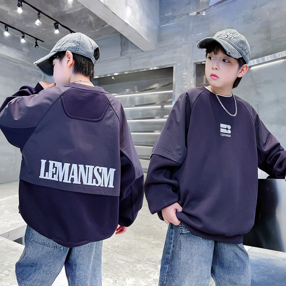 男童卫衣春秋款中大童青少年秋装假两件长袖内搭儿童上衣宽松洋气