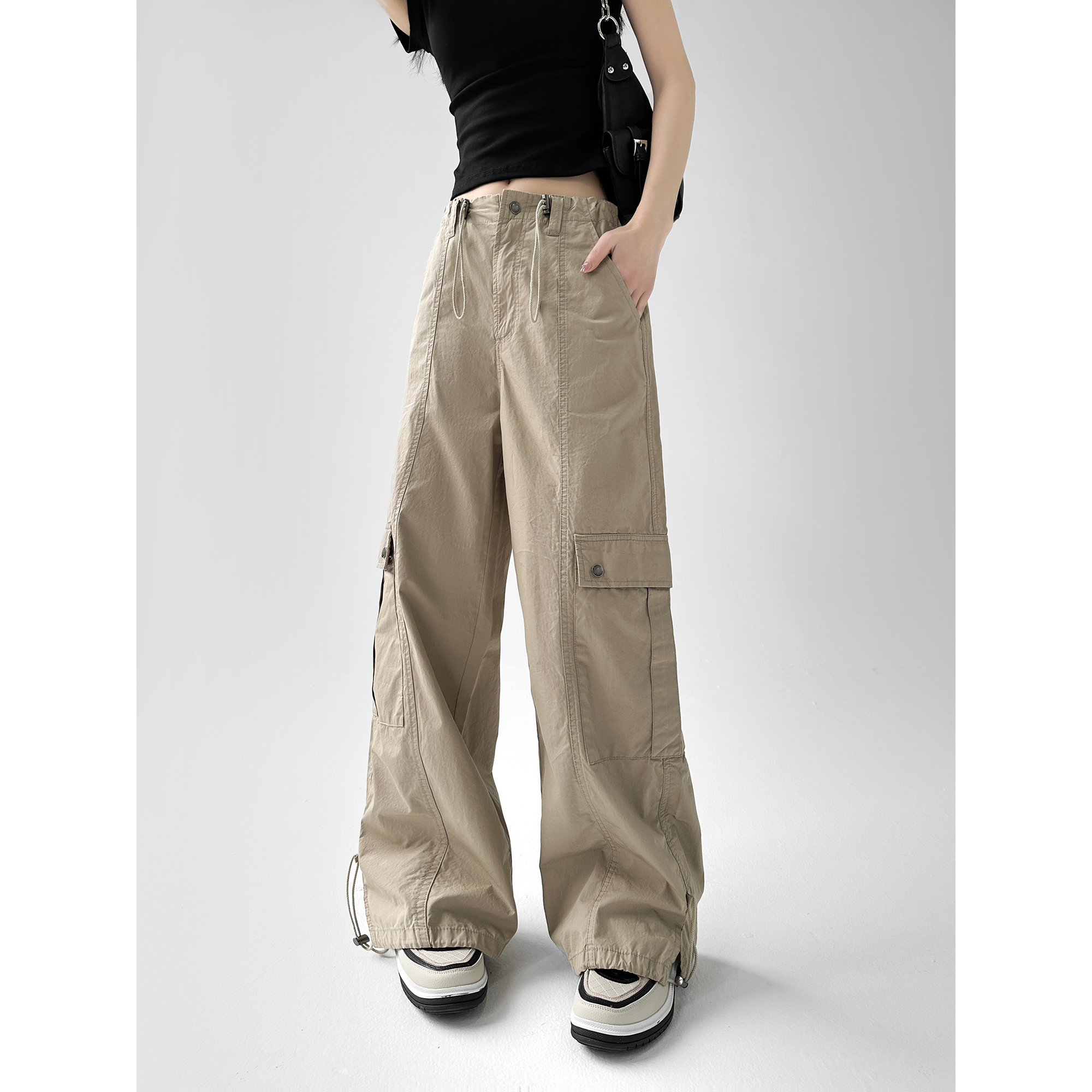 动感少女工装裤女夏季嘻哈束脚美式复古宽松阔腿高街休闲长裤子潮