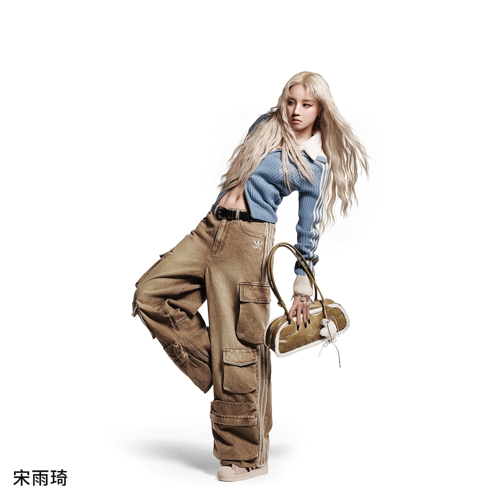 adidas三叶草多口袋牛仔工装风宽松运动裤KC5871