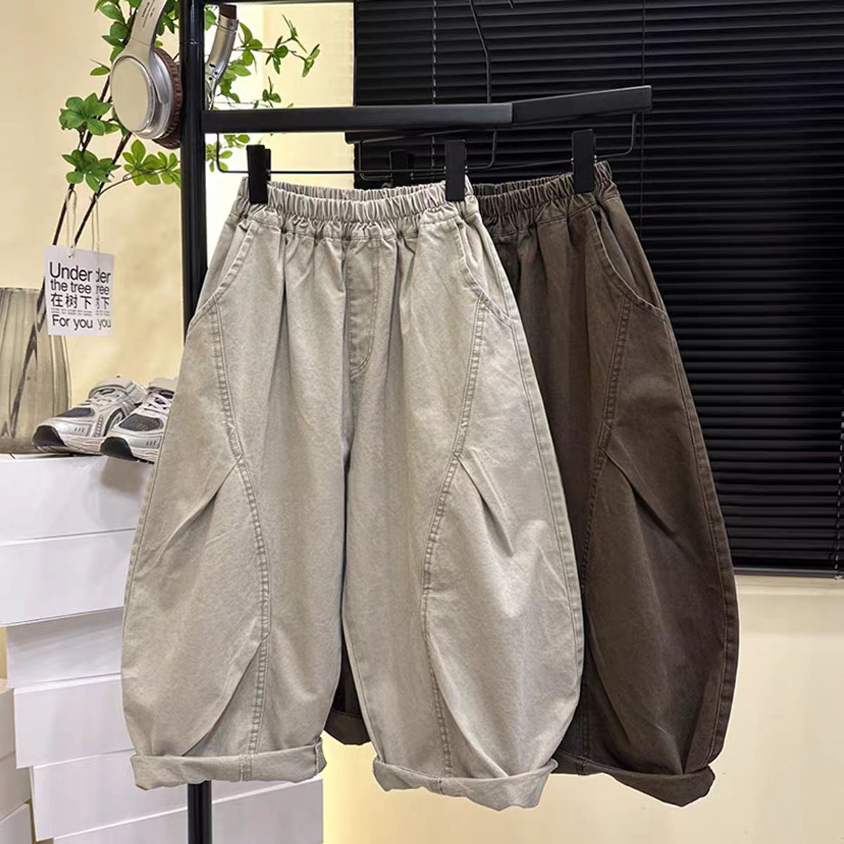 儿童秋款透气纯棉长裤工装弯刀裤男女童休闲裤中大童裤子弯刀裤潮