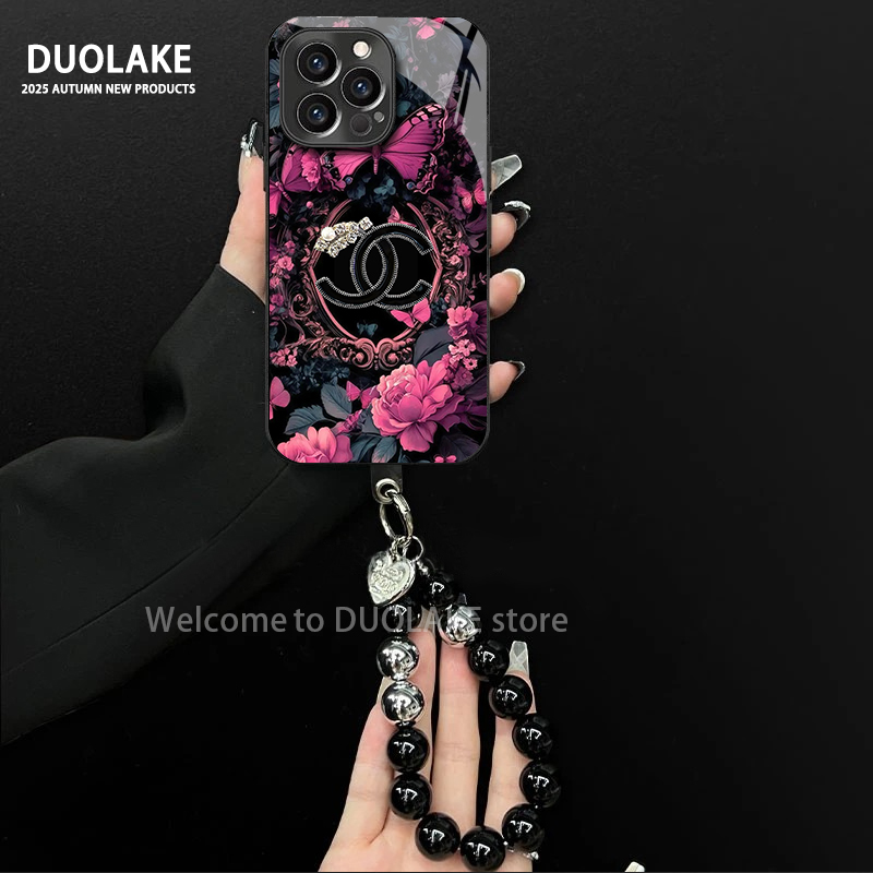 适用于苹果/oppo/华为/vivo/小米潮牌花朵电镀玻璃手链防摔手机壳