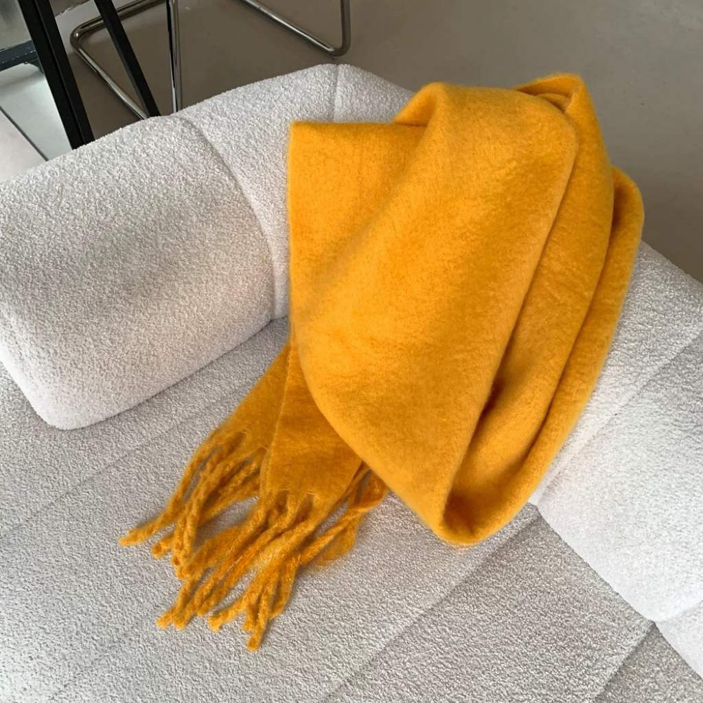 一眼就爱上的秋日姜黄秋冬日常百搭韩版纯色围巾加厚保暖围脖