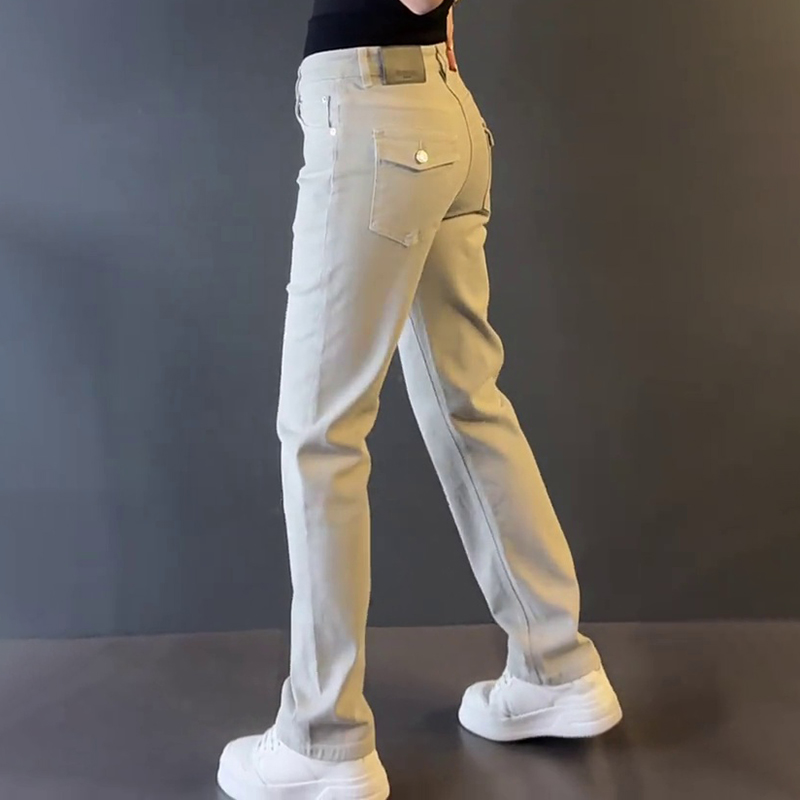 秋冬加绒轻奢男装潮牌男士牛仔裤纯色时尚百搭宽松直筒休闲裤长裤