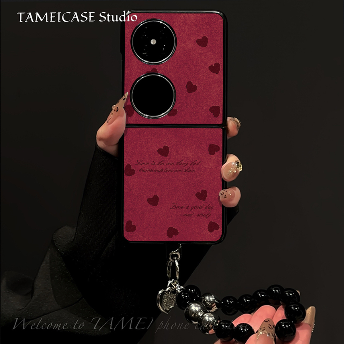 英文爱心羊皮适用华为pocket2手机壳FINDN3FLIP折叠屏pockets