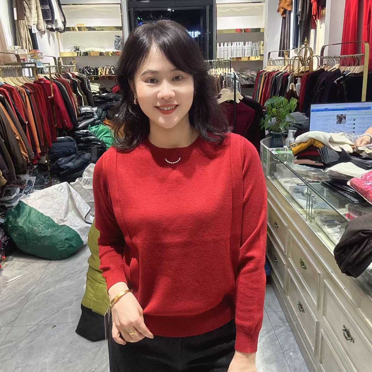 10-6210韩版针织毛衣长56公分